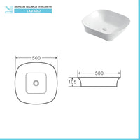 Lavabo da appoggio 50x50 quadrato in ceramica bianco lucido