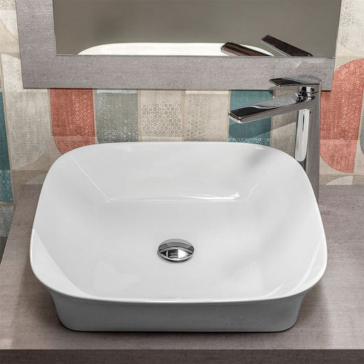 Lavabo da appoggio 50x50 quadrato in ceramica bianco lucido