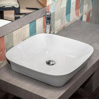 Lavabo da appoggio 50x50 quadrato in ceramica bianco lucido
