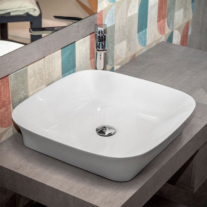 Lavabo da appoggio 50x50 quadrato in ceramica bianco lucido