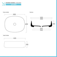 Lavabo da appoggio 60 cm rettangolare in ceramica nero opaco  Milos