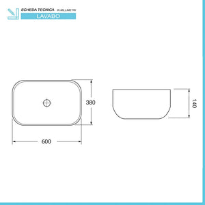 Lavabo da appoggio 60x38 cm in ceramica bianco lucido
