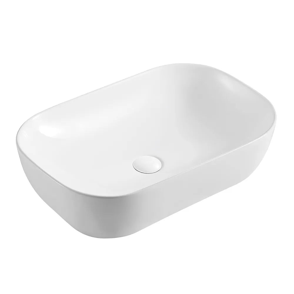 Lavabo da appoggio 60x40 rettangolare in ceramica bianco lucido