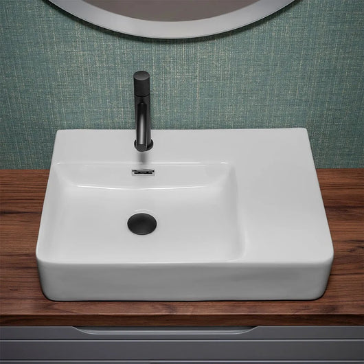 Lavabo da appoggio 60x43 con vasca a sinistra in ceramica lucida