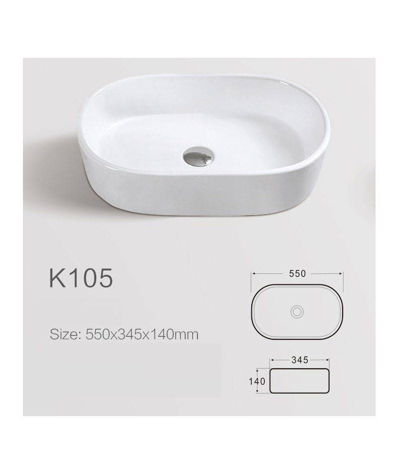 Lavabo da appoggio in ceramica bianco lucido K105