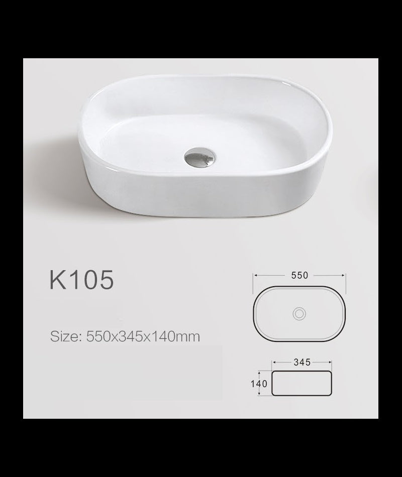 Lavabo da appoggio in ceramica bianco lucido K105