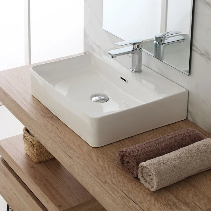Lavabo da appoggio in ceramica 50x42 cm rettangolare bianco lucido