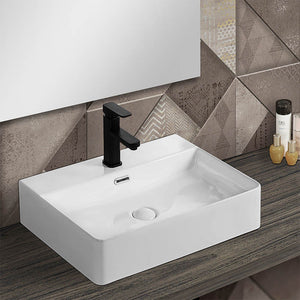 Lavabo da appoggio in ceramica 50x42 cm rettangolare bianco lucido