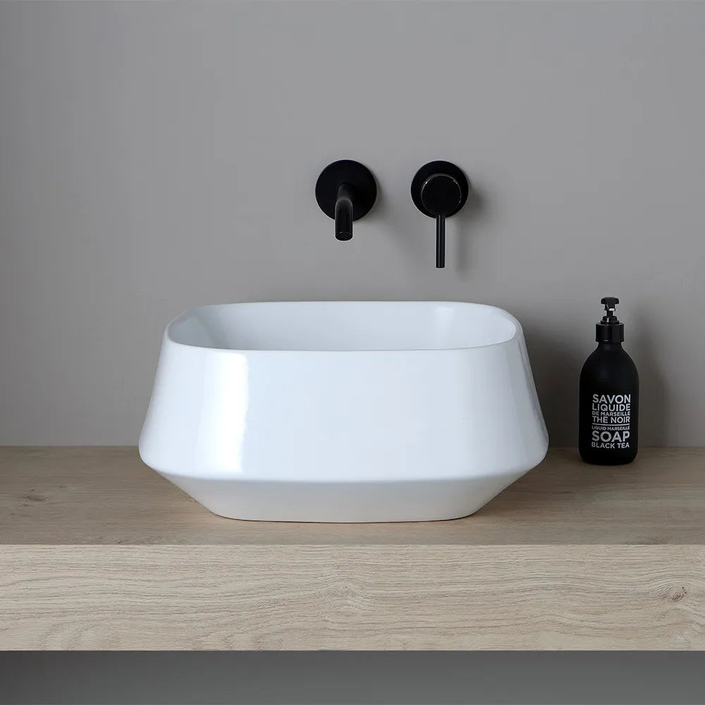 Lavabo da appoggio in ceramica bianco lucido quadrato 42 cm  Aris