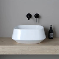 Lavabo da appoggio in ceramica bianco lucido quadrato 42 cm  Aris
