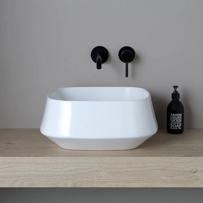 Lavabo da appoggio in ceramica bianco lucido quadrato 42 cm  Aris