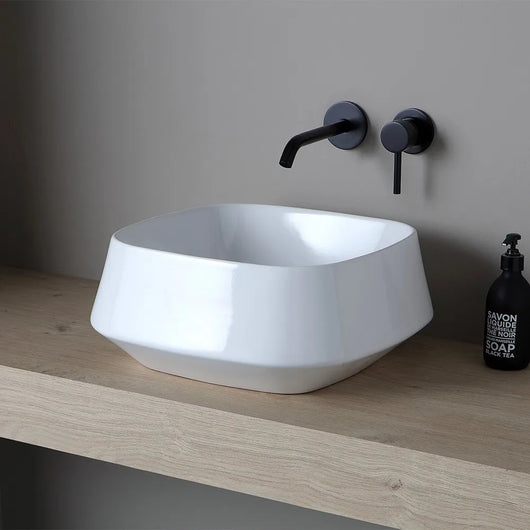 Lavabo da appoggio in ceramica bianco lucido quadrato 42 cm  Aris