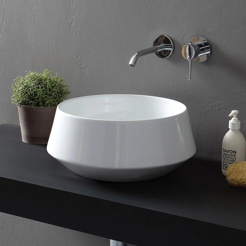Lavabo da appoggio in ceramica bianco lucido tondo 42 cm  Aris