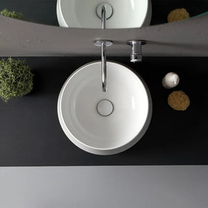 Lavabo da appoggio in ceramica bianco lucido tondo 42 cm  Aris