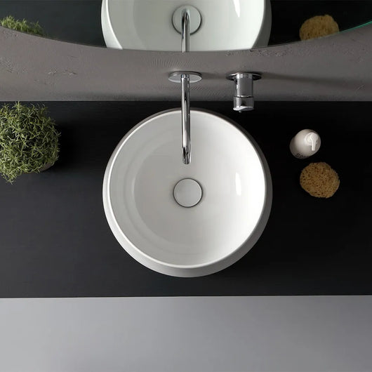 Lavabo da appoggio in ceramica bianco lucido tondo 42 cm  Aris