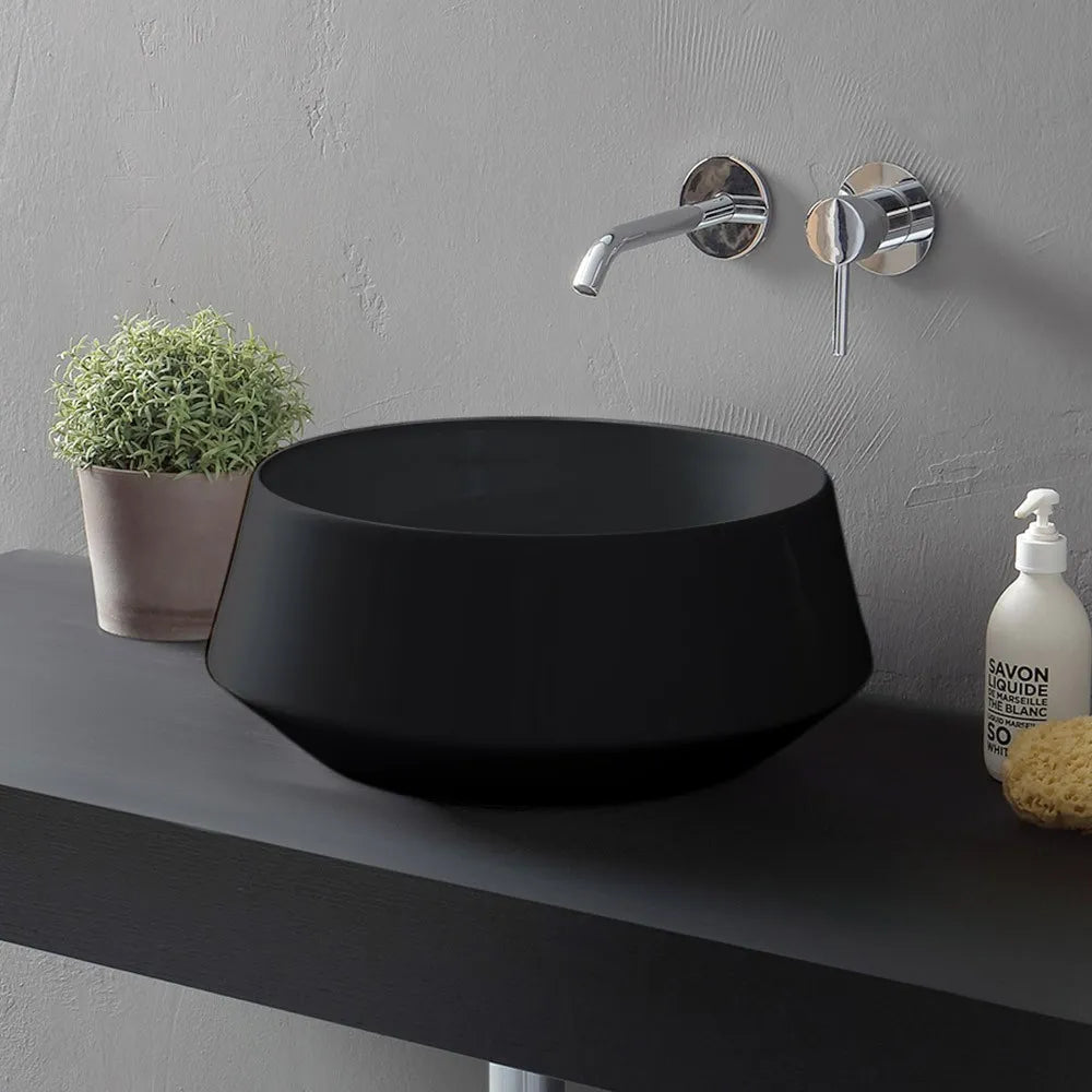 Lavabo da appoggio in ceramica nero opaco tondo 42 cm  Aris