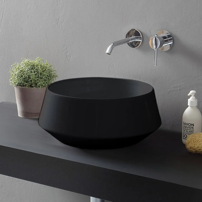 Lavabo da appoggio in ceramica nero opaco tondo 42 cm  Aris