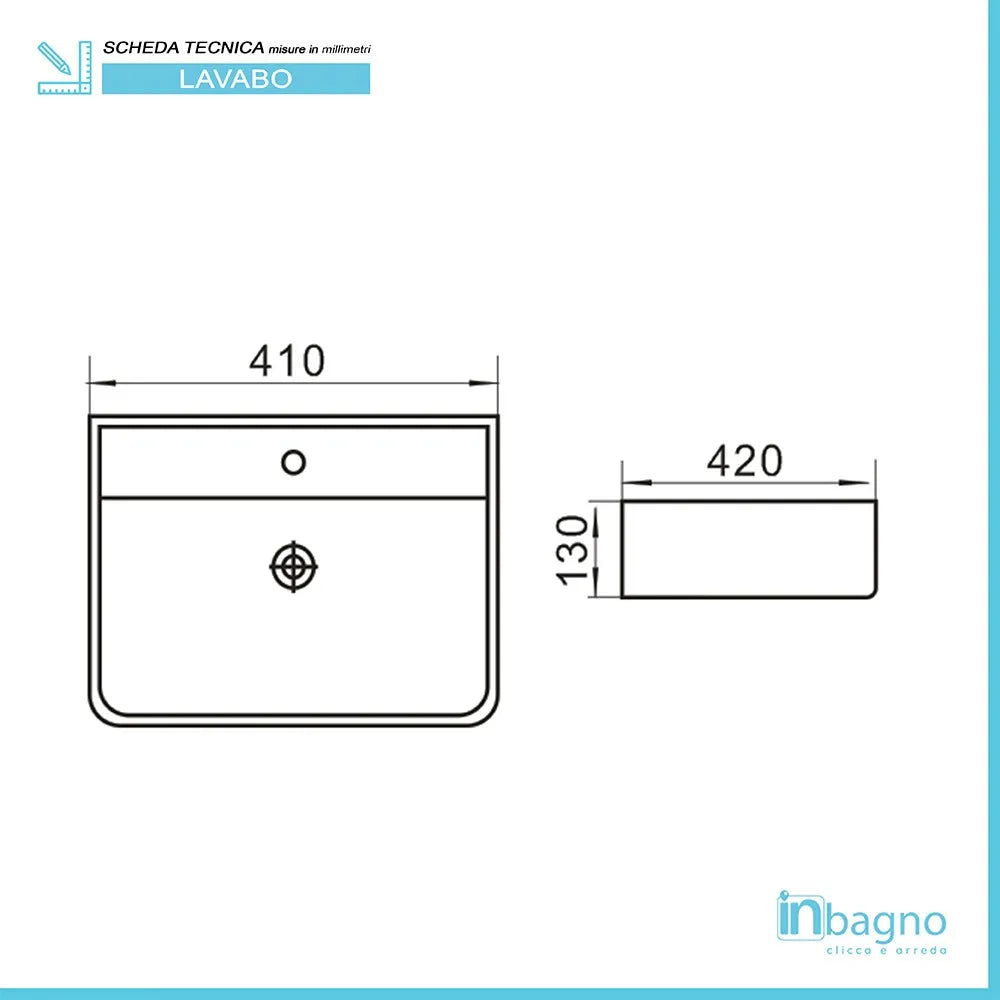 Lavabo da appoggio in ceramica rettangolare 41x42 cm bianco lucido