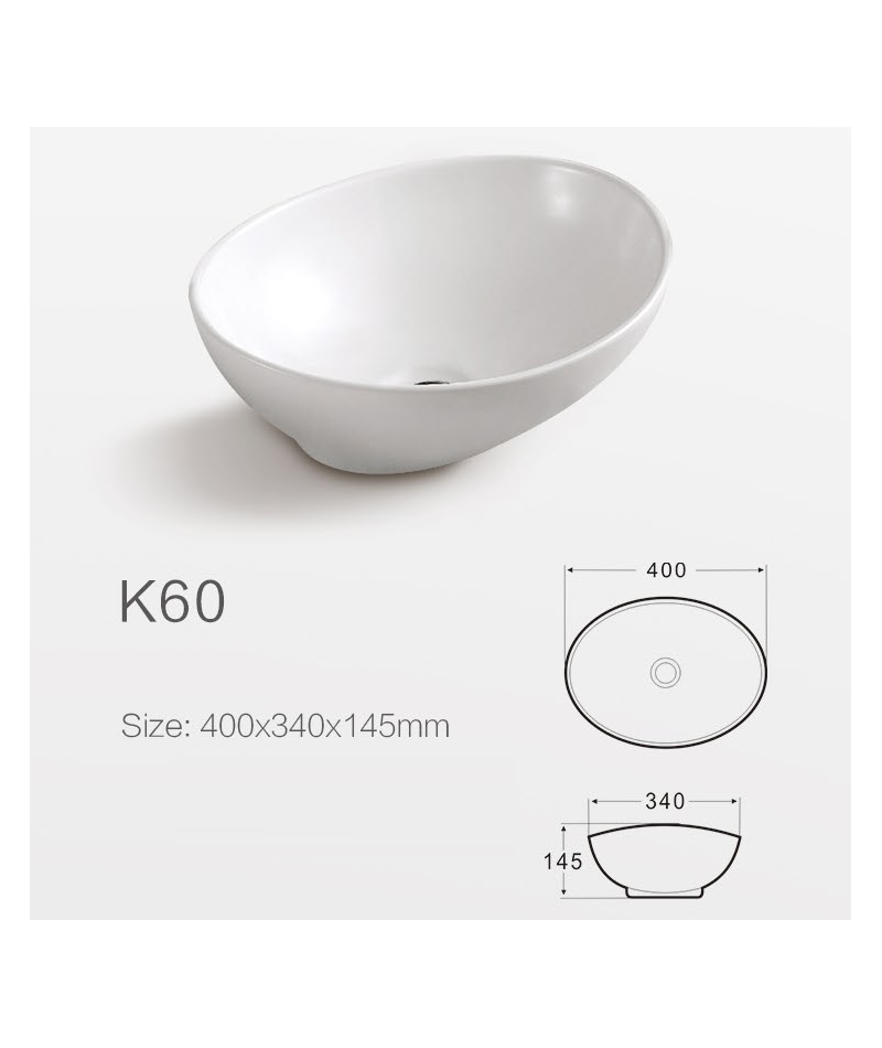 Lavabo da appoggio in ceramica bianco lucido K60