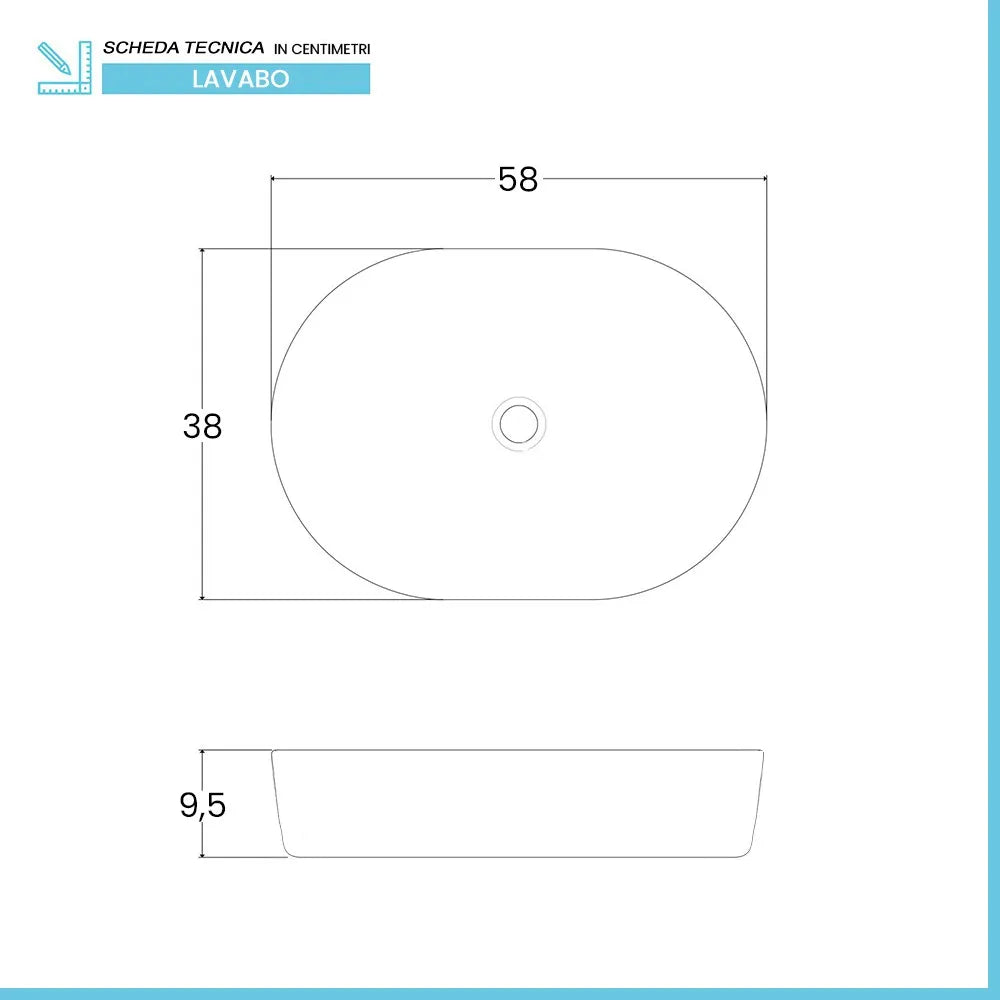 Lavabo da appoggio ovale 58x38 cm in acciaio inox bianco opaco  Goya