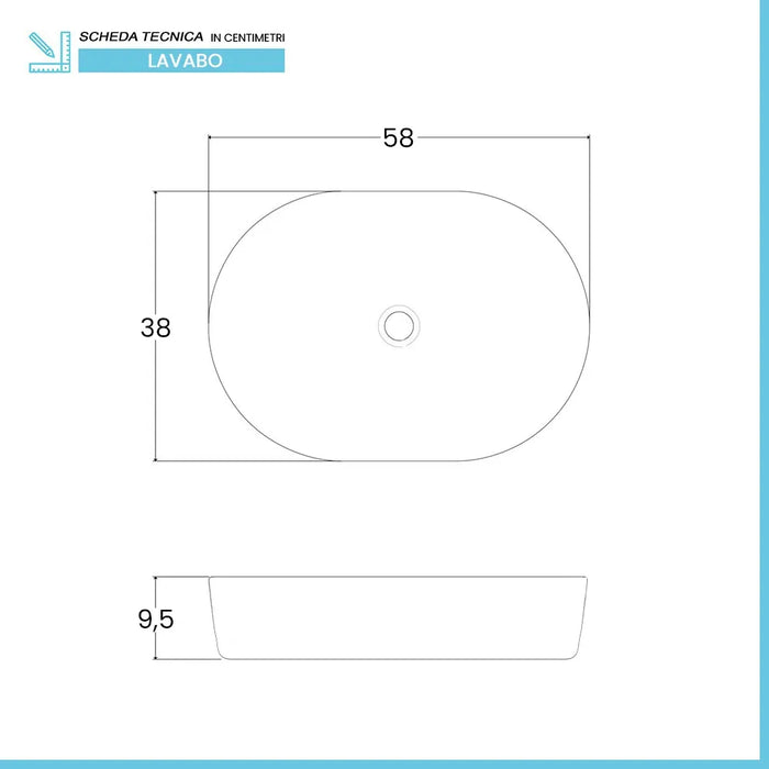 Lavabo da appoggio ovale 58x38 cm in acciaio inox nero opaco  Goya