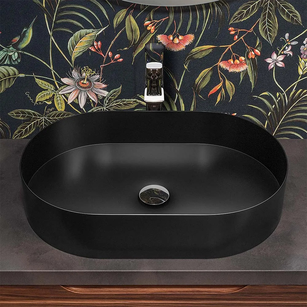 Lavabo da appoggio ovale 58x38 cm in acciaio inox nero opaco  Goya