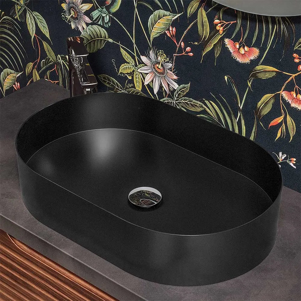 Lavabo da appoggio ovale 58x38 cm in acciaio inox nero opaco  Goya