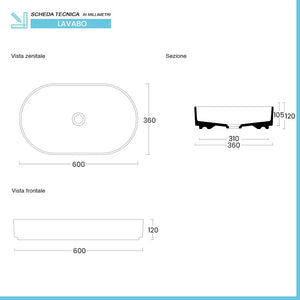 Lavabo da appoggio ovale 60 in ceramica bianco opaco  Epsilon