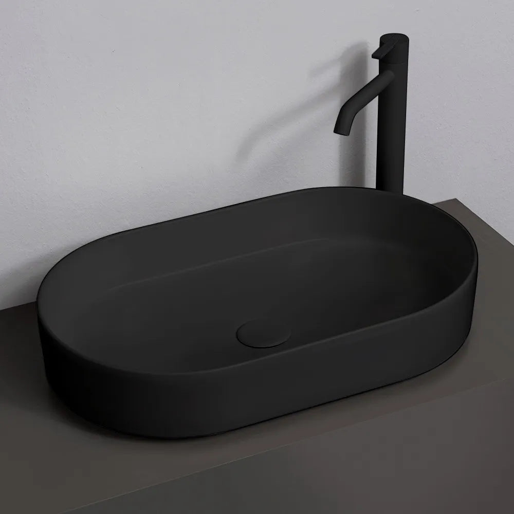 Lavabo da appoggio ovale 60 in ceramica nero opaco  Epsilon