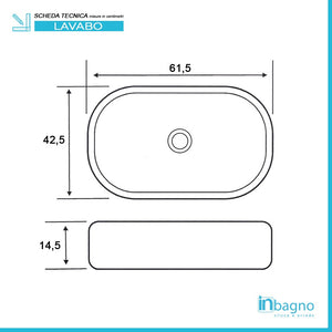 Lavabo da appoggio ovale in ceramica 61,5 x 42,5 cm bianco lucido