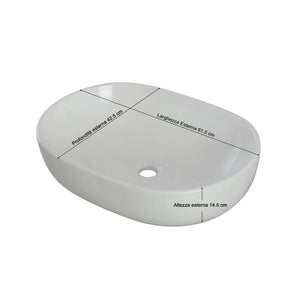 Lavabo da appoggio ovale in ceramica 61,5 x 42,5 cm bianco lucido