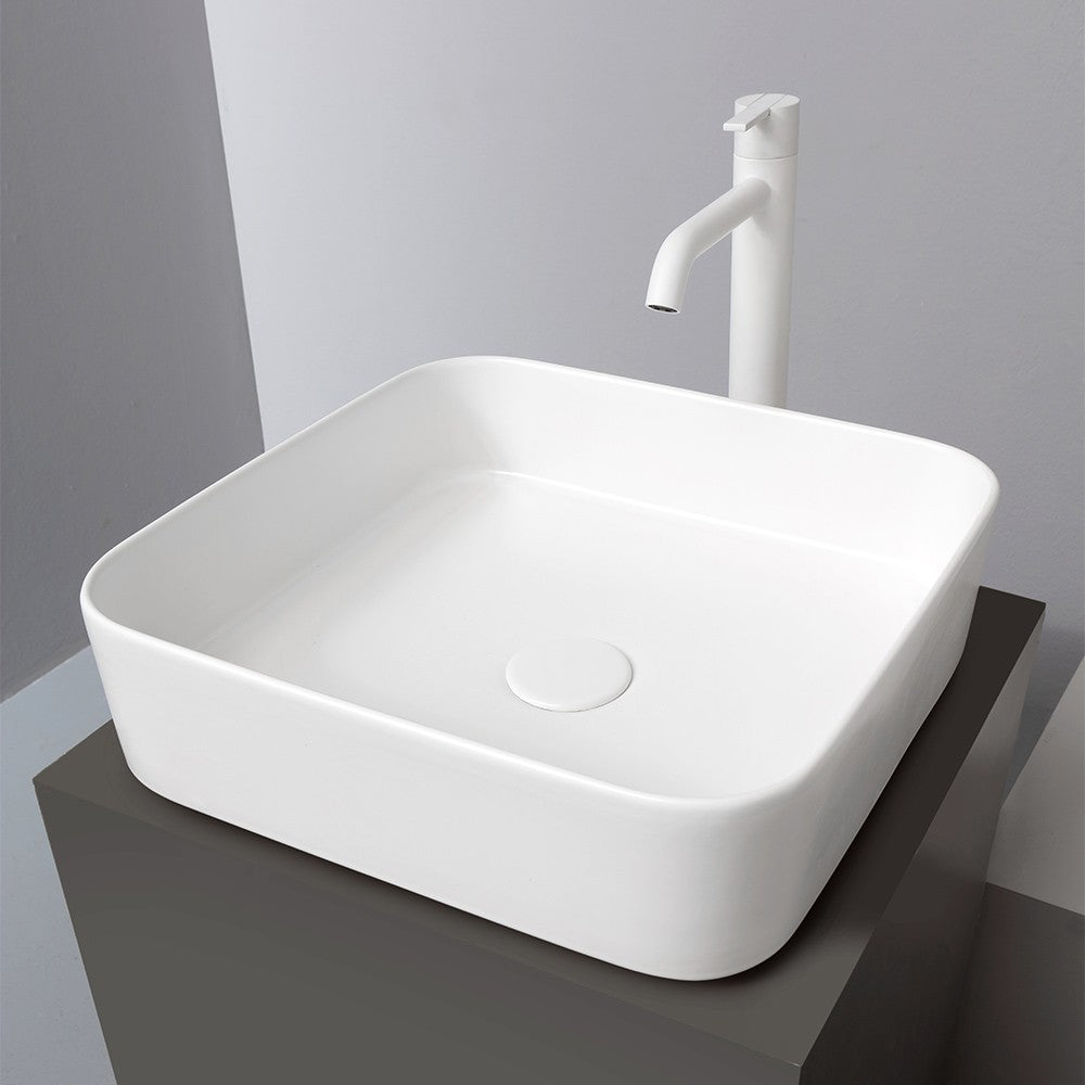 Lavabo da appoggio quadrato 40 in ceramica bianco lucido Epsilon 