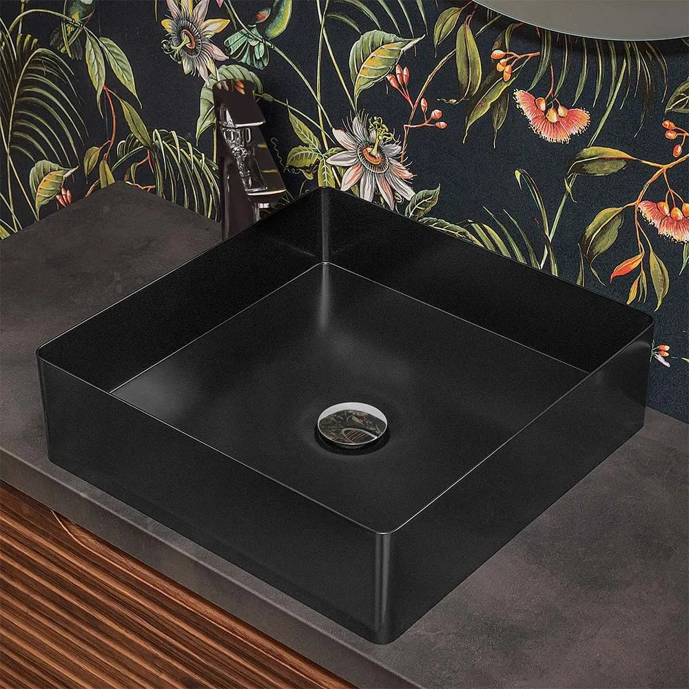 Lavabo da appoggio quadrato 45 cm in acciaio inox nero opaco  Goya