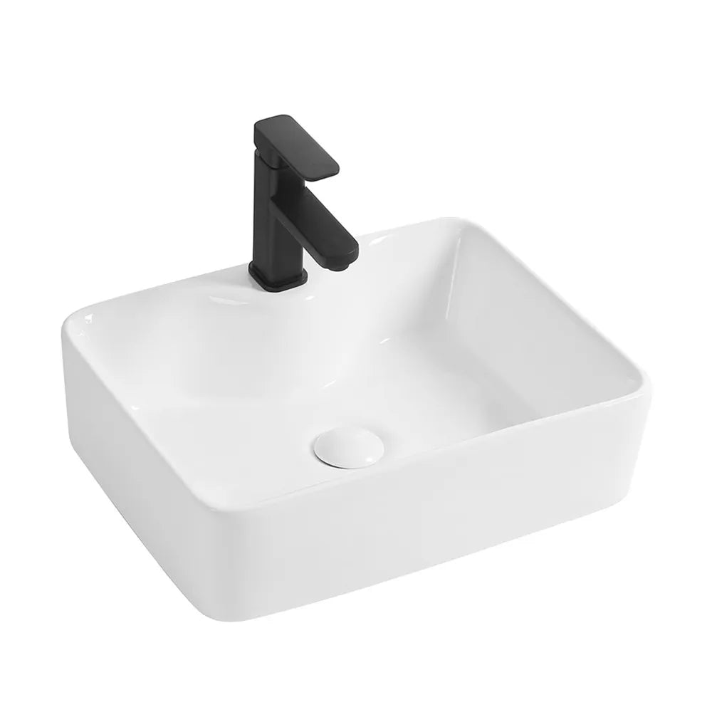 Lavabo da appoggio rettangolare 48x37 cm in ceramica bianco lucido