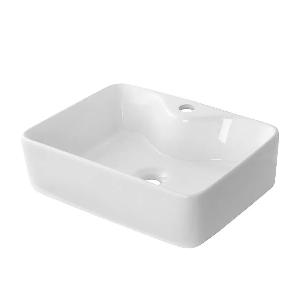 Lavabo da appoggio rettangolare 48x37 cm in ceramica bianco lucido