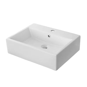 Lavabo da appoggio rettangolare 52x42 cm in ceramica bianco lucido
