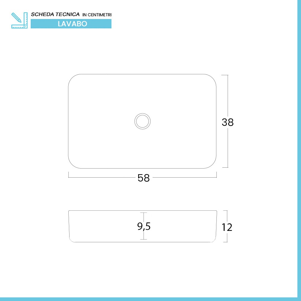 Lavabo da appoggio rettangolare 58x38 cm in acciaio inox bianco opaco  Goya
