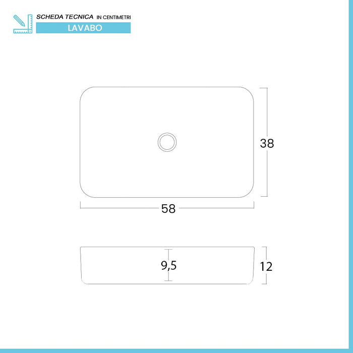 Lavabo da appoggio rettangolare 58x38 cm in acciaio inox bianco opaco  Goya