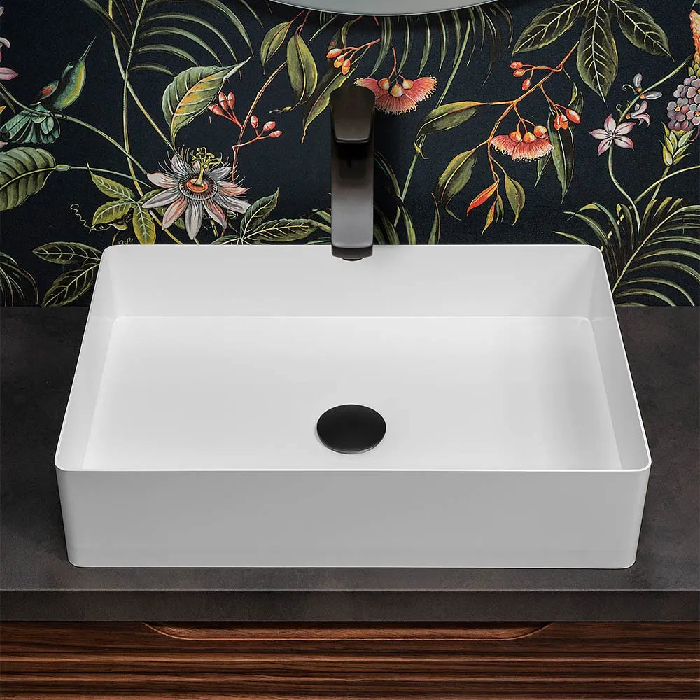 Lavabo da appoggio rettangolare 58x38 cm in acciaio inox bianco opaco  Goya