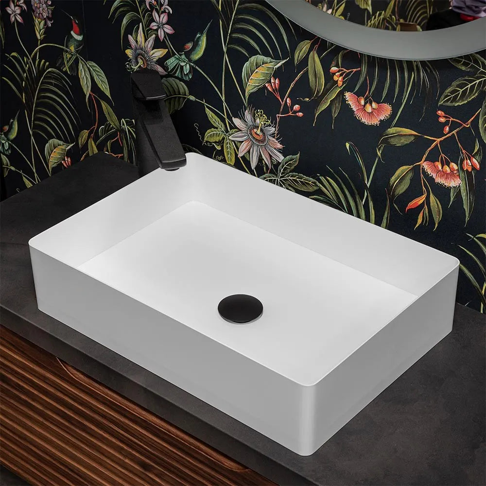 Lavabo da appoggio rettangolare 58x38 cm in acciaio inox bianco opaco  Goya