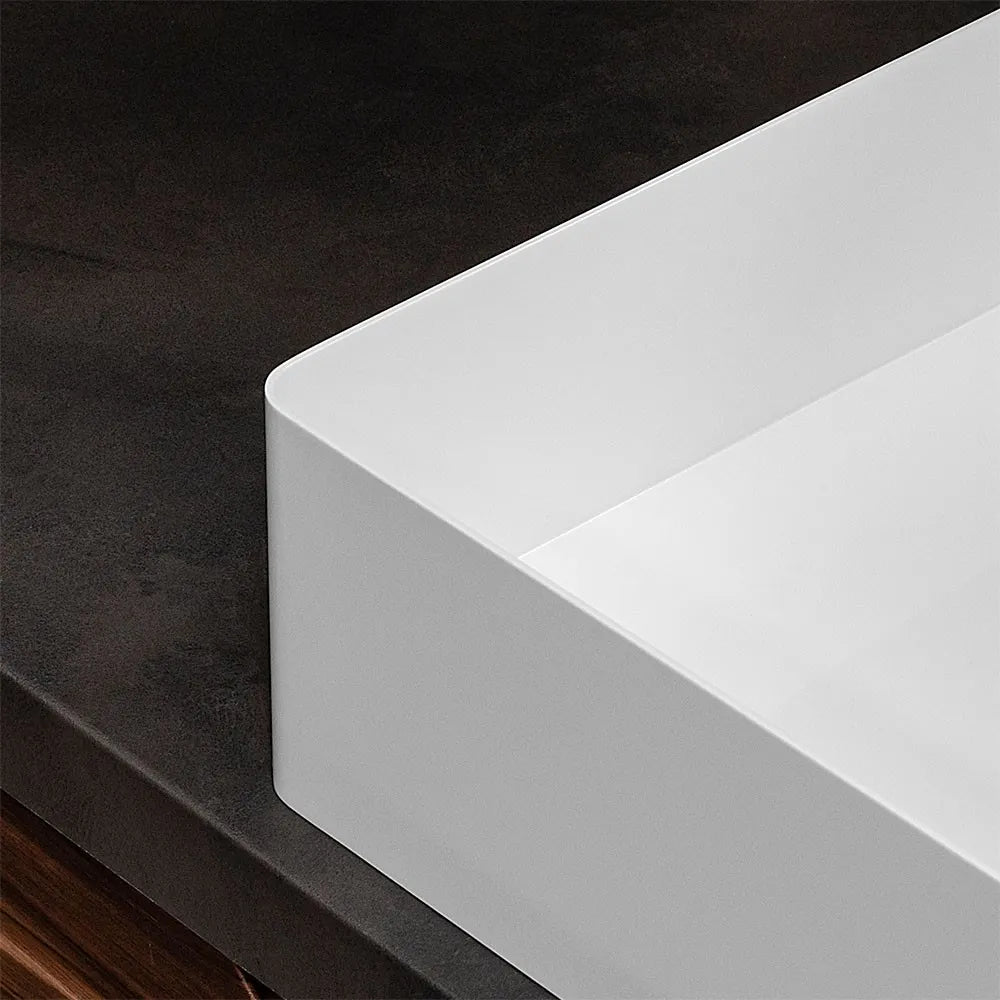 Lavabo da appoggio rettangolare 58x38 cm in acciaio inox bianco opaco  Goya