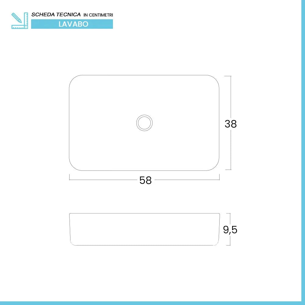 Lavabo da appoggio rettangolare 58x38 cm in acciaio inox nero opaco  Goya