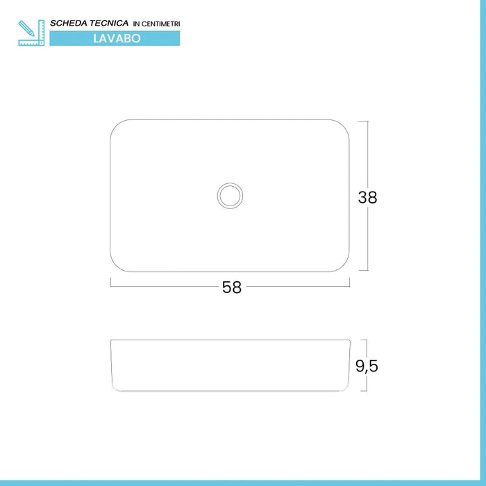 Lavabo da appoggio rettangolare 58x38 cm in acciaio inox nero opaco  Goya