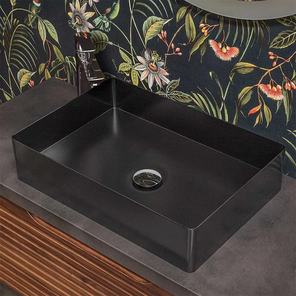 Lavabo da appoggio rettangolare 58x38 cm in acciaio inox nero opaco  Goya