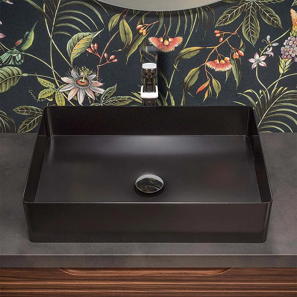 Lavabo da appoggio rettangolare 58x38 cm in acciaio inox nero opaco  Goya