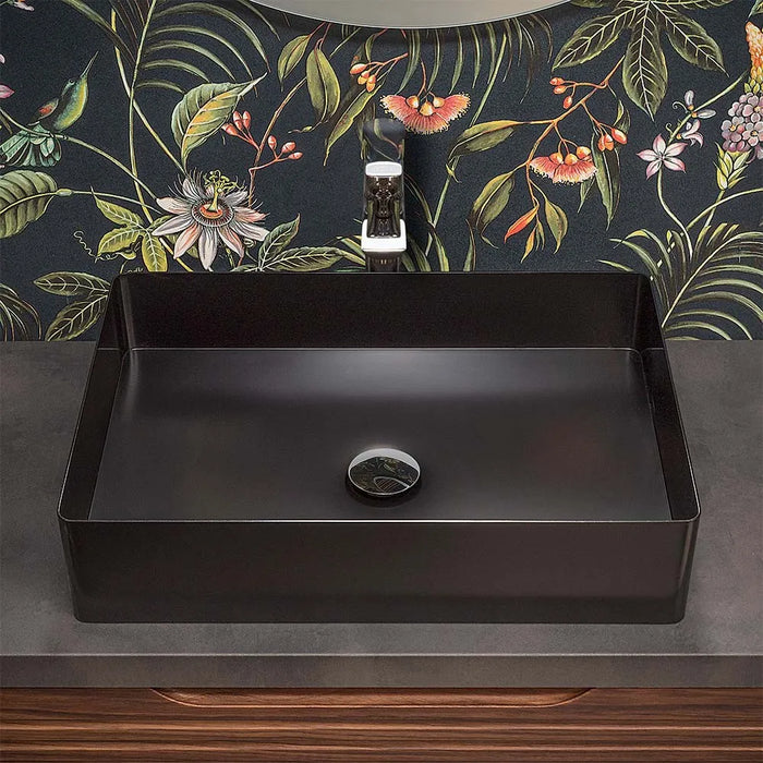 Lavabo da appoggio rettangolare 58x38 cm in acciaio inox nero opaco  Goya