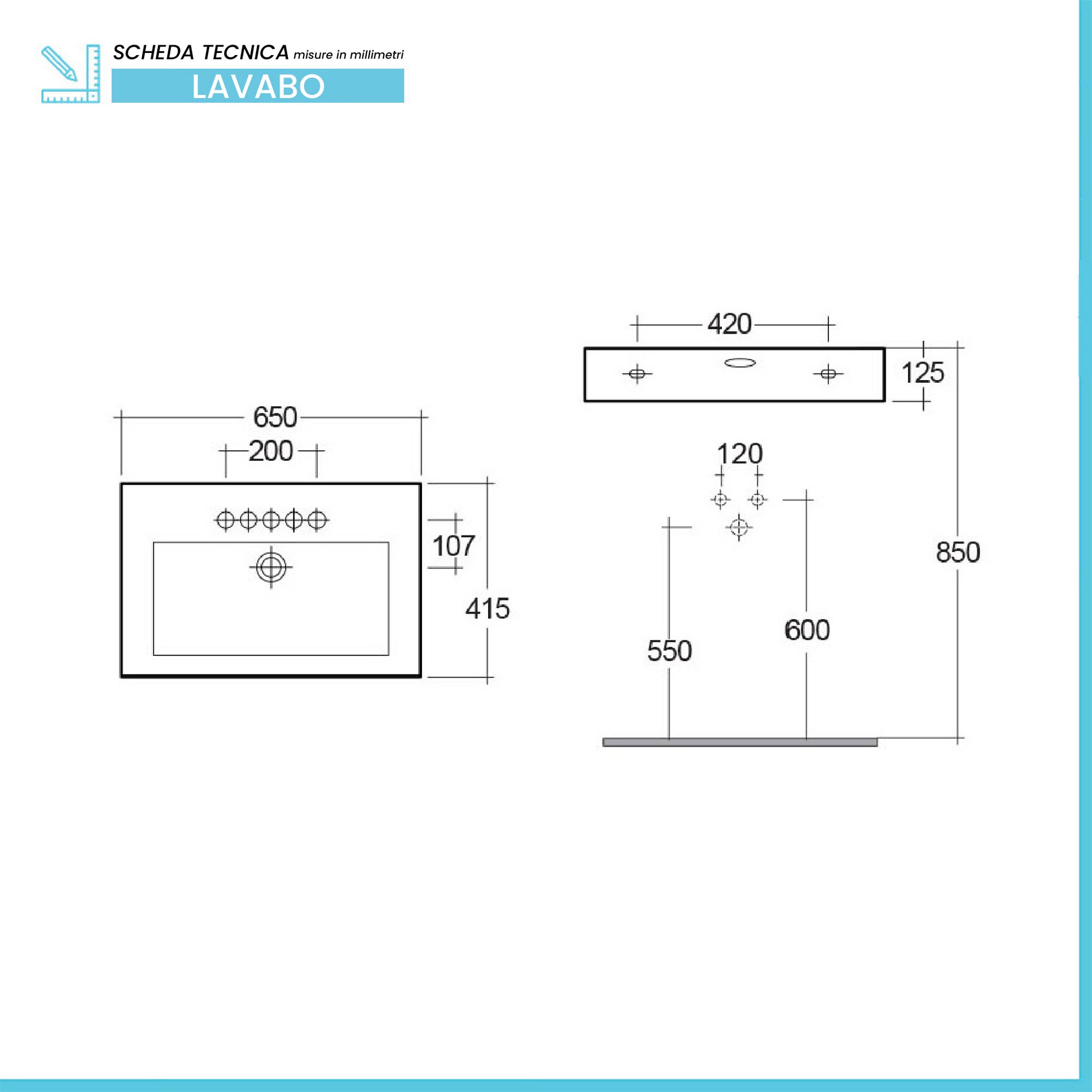 Lavabo da appoggio rettangolare 65x42 cm bianco Rak modello Scoop