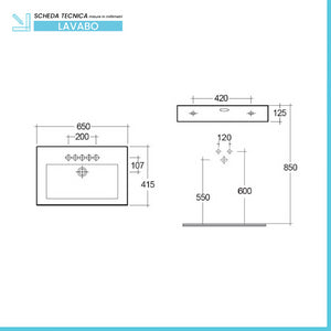 Lavabo da appoggio rettangolare 65x42 cm bianco Rak modello Scoop