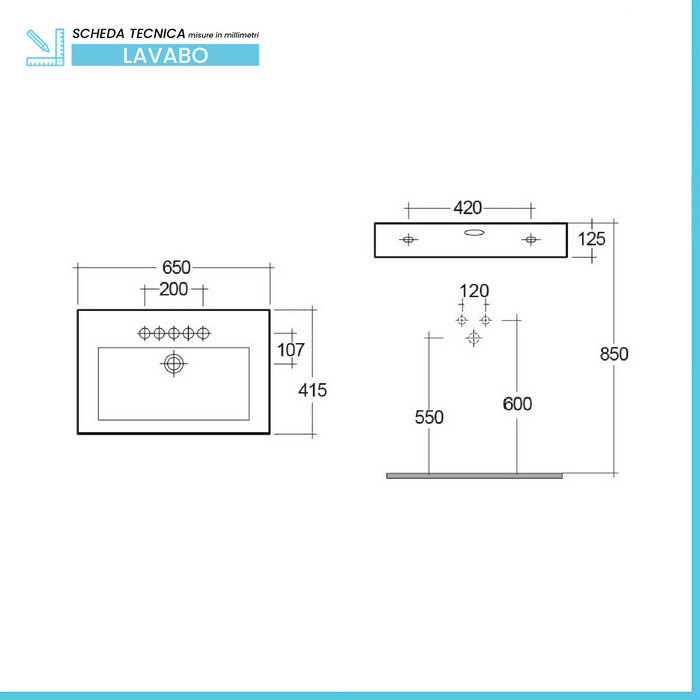 Lavabo da appoggio rettangolare 65x42 cm bianco Rak modello Scoop