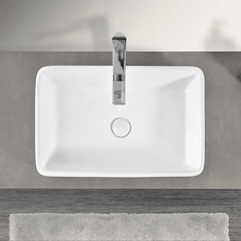 Lavabo da appoggio rettangolare in ceramica 48x38 cm bianco lucido